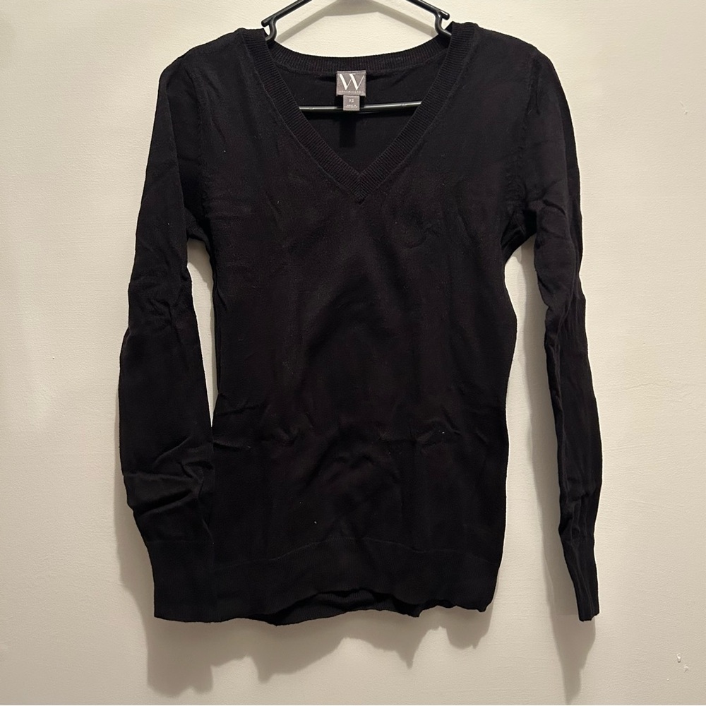 Worthington Classic Long Sleeve V-Neck Knit Top in Black